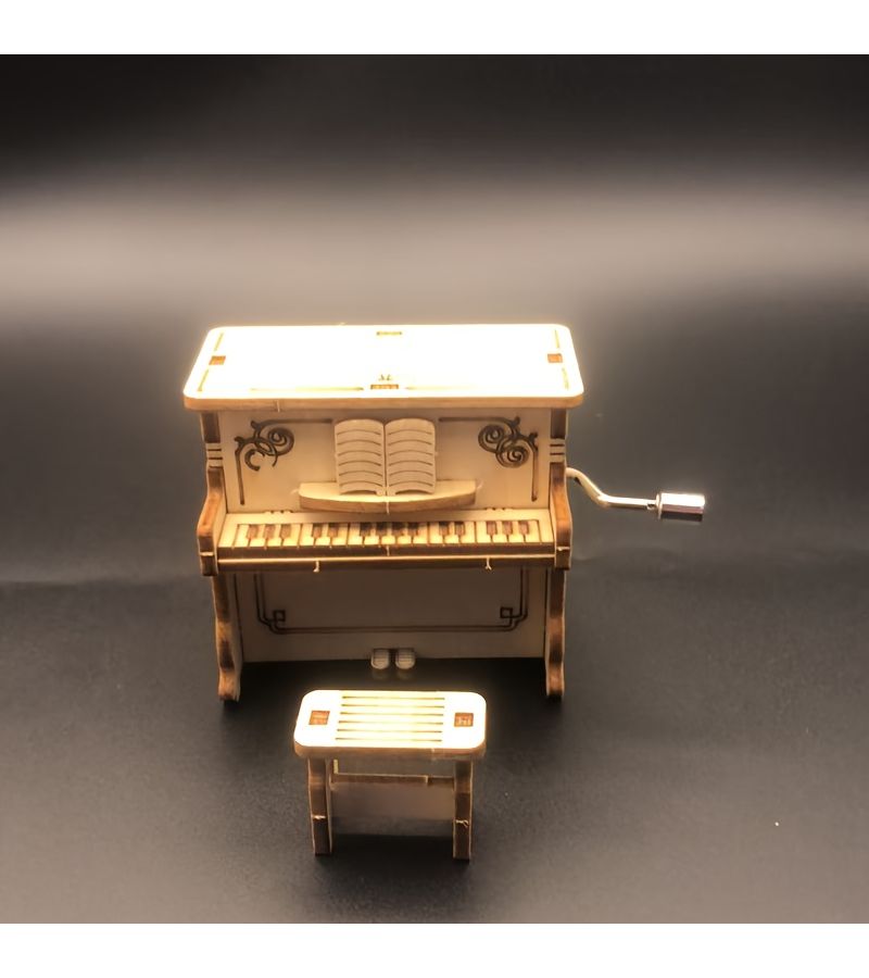 1 PC Wooden Mini Piano Sounding Mechanical Model Hand Assembly Style Thanksgiving Christmas Halloween Desktop Decoration Gift Small Piano - Image 1