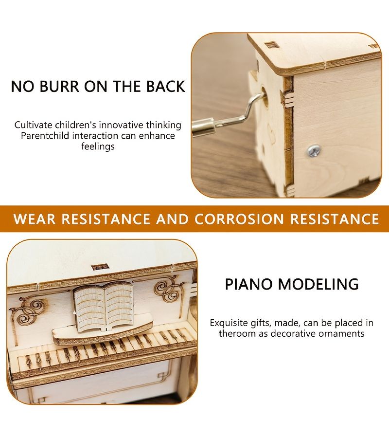 1 PC Wooden Mini Piano Sounding Mechanical Model Hand Assembly Style Thanksgiving Christmas Halloween Desktop Decoration Gift Small Piano - Image 5
