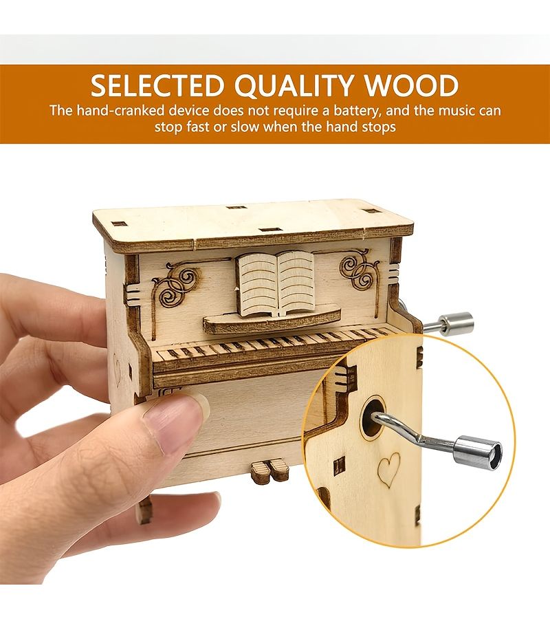 1 PC Wooden Mini Piano Sounding Mechanical Model Hand Assembly Style Thanksgiving Christmas Halloween Desktop Decoration Gift Small Piano - Image 4