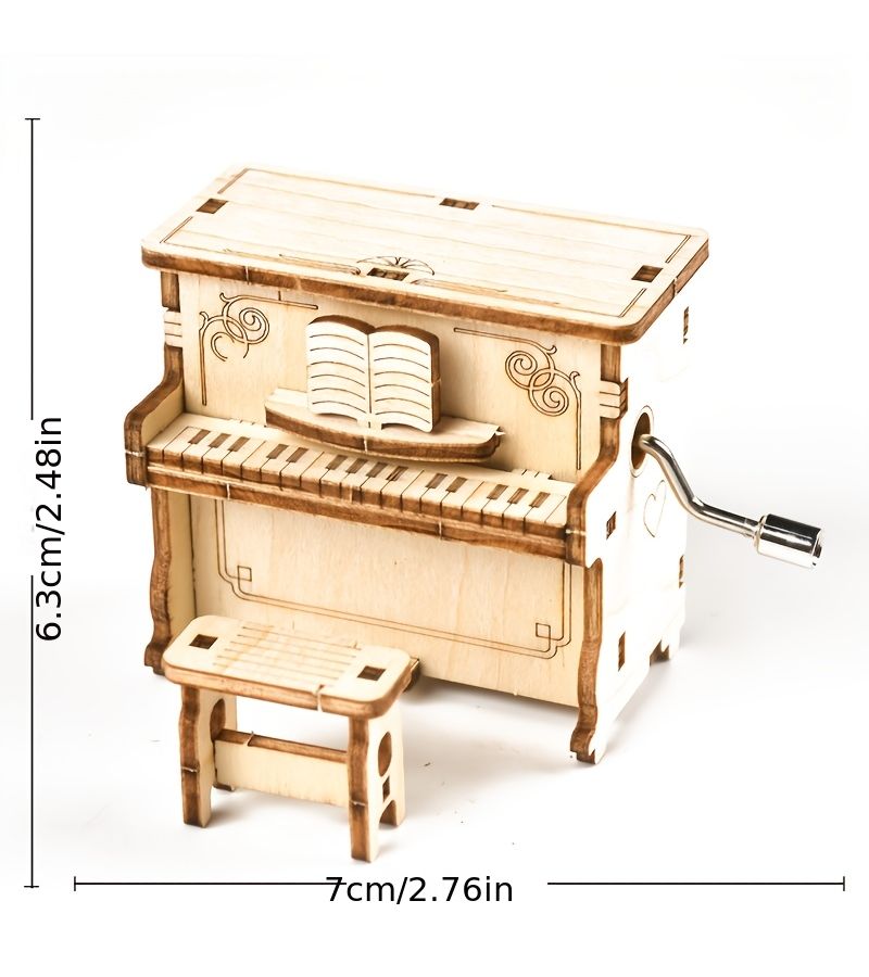 1 PC Wooden Mini Piano Sounding Mechanical Model Hand Assembly Style Thanksgiving Christmas Halloween Desktop Decoration Gift Small Piano - Image 2