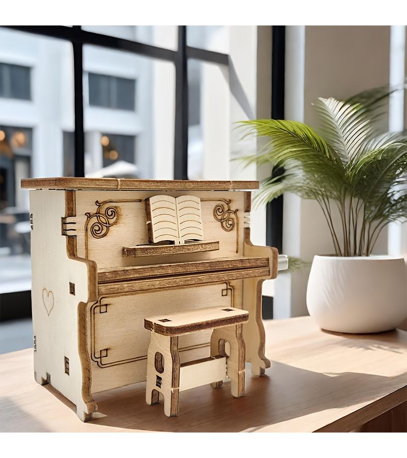 1 PC Wooden Mini Piano Sounding Mechanical Model Hand Assembly Style Thanksgiving Christmas Halloween Desktop Decoration Gift Small Piano - Image 3