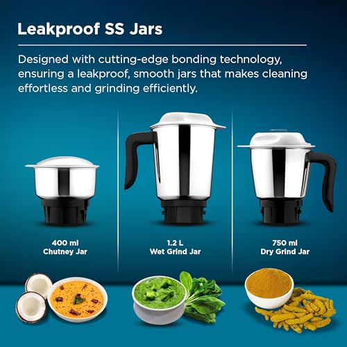 Butterfly Hero 500 Watts Mixer Grinder with 3 Jars | Stainless Steel Multipurpose Jars | ABS Body | Motor Overload Protection | 1 Year Manufacturer's Warranty | Grey - Image 3