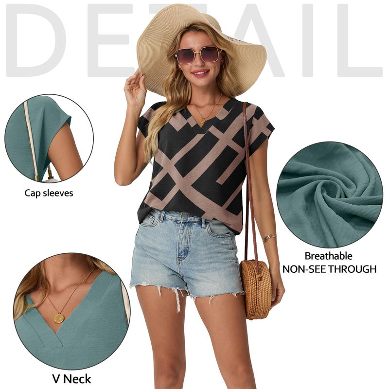 Lepunuo Summer Tops Women Cap Sleeve Shirts Beach Vacation Outfits Work Business Casual Tshirts - Image 3