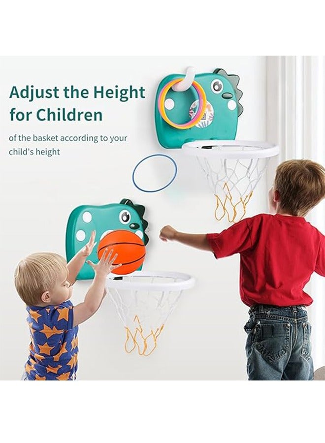 فن كوخ طوق كرة السلة الداخلي ، طوق كرة السلة الديناصور الصغير ، طوق كرة السلة المحمول مع لعبة إرم الحلقة ، لعبة كرة السلة للوالدين والطفل قابلة للتعديل للبنين والبنات والمراهقين - Image 2
