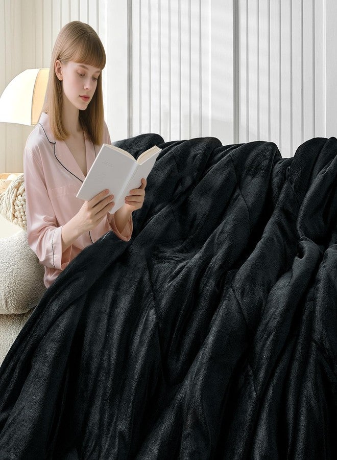 WARMDERN King Size Velvet Comforter Duvet Insert - 100% Milk Velvet Bedding Comforters with Wave Textured Pattern, Ultra Soft Lightweight Warm Bedding Comforter, Black, 104x90 - Image 4