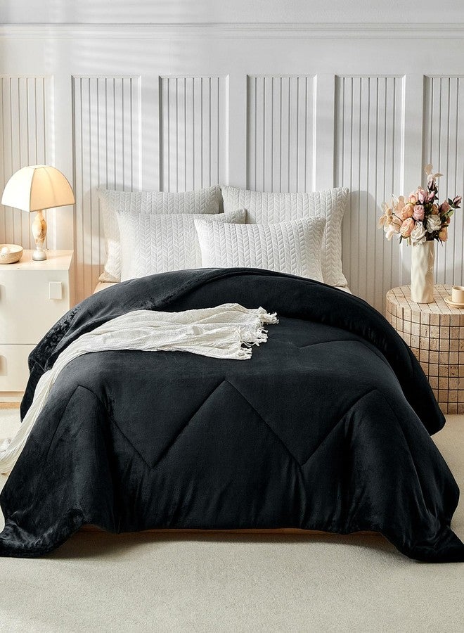 WARMDERN King Size Velvet Comforter Duvet Insert - 100% Milk Velvet Bedding Comforters with Wave Textured Pattern, Ultra Soft Lightweight Warm Bedding Comforter, Black, 104x90 - Image 3