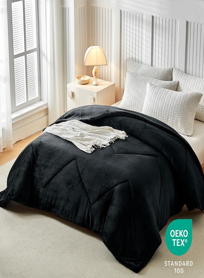 WARMDERN King Size Velvet Comforter Duvet Insert - 100% Milk Velvet Bedding Comforters with Wave Textured Pattern, Ultra Soft Lightweight Warm Bedding Comforter, Black, 104x90 - Image 2