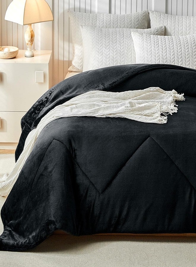 WARMDERN King Size Velvet Comforter Duvet Insert - 100% Milk Velvet Bedding Comforters with Wave Textured Pattern, Ultra Soft Lightweight Warm Bedding Comforter, Black, 104x90 - Image 1