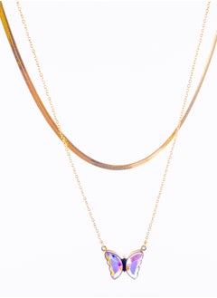The Black Pearl Accessories Stainless Steel Necklace 2 Layers skin Back with a Colorful Butterfly Pendant  - Image 2