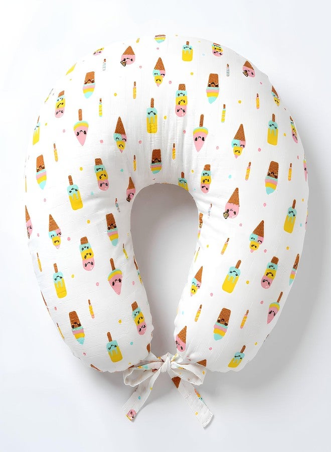 VOIDROP 100% Muslin Breast Feeding Pillow, Nursing Pillow U Shaped Pillow Helper for Mother and Baby Pillow with Detachable Cover with Ice-Cream Print - Image 1