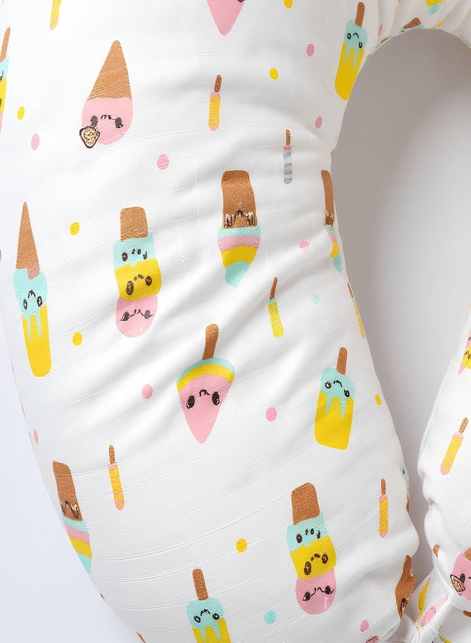 VOIDROP 100% Muslin Breast Feeding Pillow, Nursing Pillow U Shaped Pillow Helper for Mother and Baby Pillow with Detachable Cover with Ice-Cream Print - Image 5