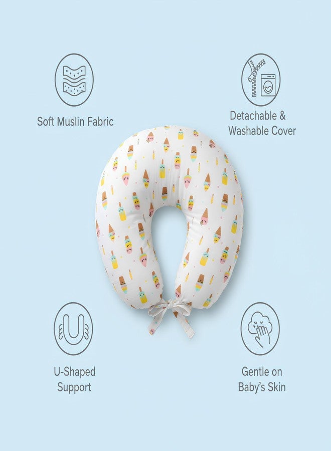 VOIDROP 100% Muslin Breast Feeding Pillow, Nursing Pillow U Shaped Pillow Helper for Mother and Baby Pillow with Detachable Cover with Ice-Cream Print - Image 2