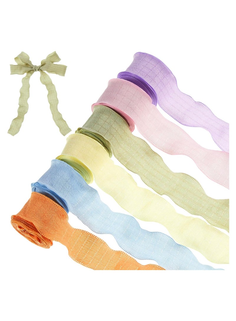 6 Rolls of Double-Sided Satin Ribbon,1 inch x 10 yards (Total 60 yards),Polyester Crinkle Ribbon for DIY Crafts,Bows,Gift Wrapping,Frayed Edge Linen Wave Ribbons for Bouquets,Cake Decor,Flower Packaging - Image 1