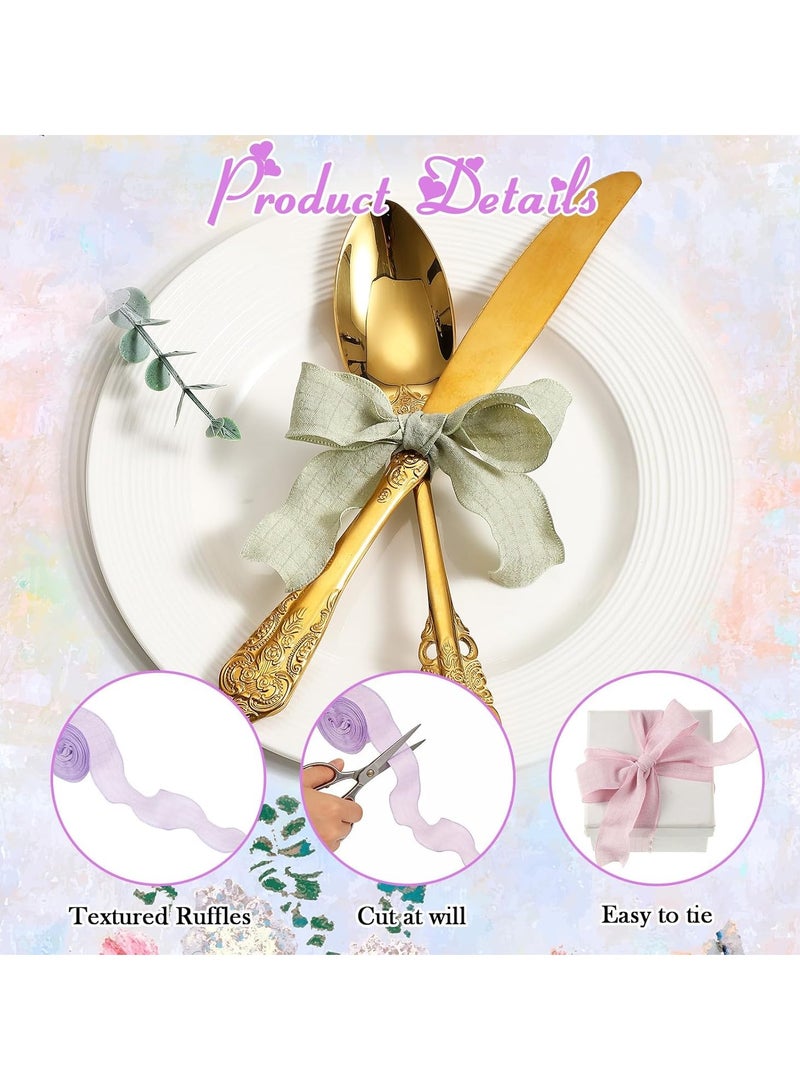 6 Rolls of Double-Sided Satin Ribbon,1 inch x 10 yards (Total 60 yards),Polyester Crinkle Ribbon for DIY Crafts,Bows,Gift Wrapping,Frayed Edge Linen Wave Ribbons for Bouquets,Cake Decor,Flower Packaging - Image 3