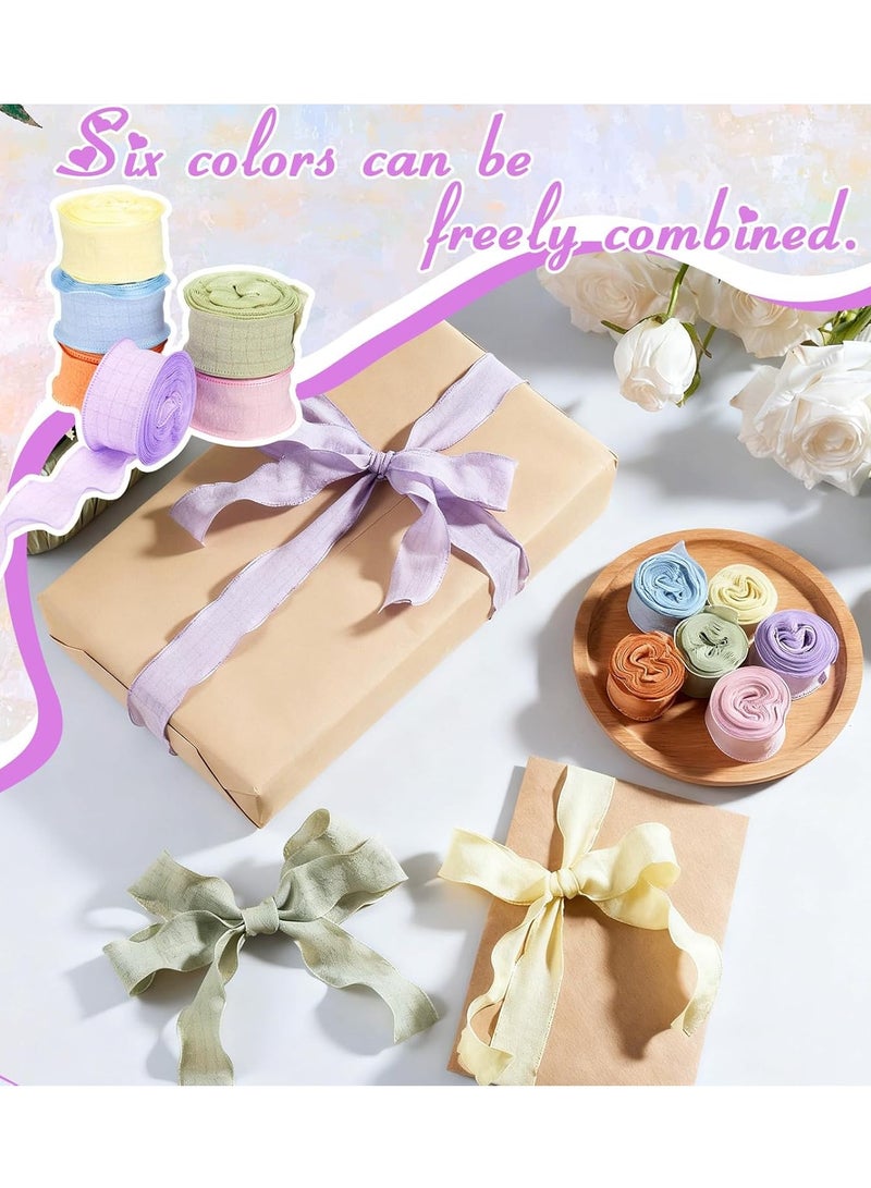 6 Rolls of Double-Sided Satin Ribbon,1 inch x 10 yards (Total 60 yards),Polyester Crinkle Ribbon for DIY Crafts,Bows,Gift Wrapping,Frayed Edge Linen Wave Ribbons for Bouquets,Cake Decor,Flower Packaging - Image 4