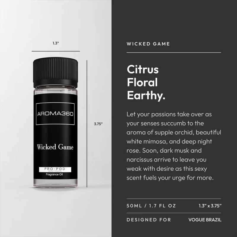 Aroma360  Wicked Game Pro-Pod Oil Blend - Hotel Inspired for Luxury Essential Oil Diffusers - Aromatherapy Scent Diffuser Oil - Sandalwood, Orange Blossom, and White Mimosa - 50 mL, 1.7 fl oz  | Best Price UAE