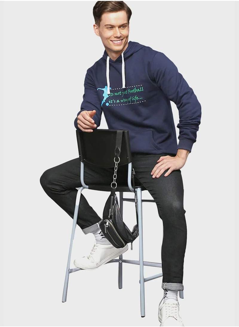 Campus Sutra Front Pocket Printed Hoodie