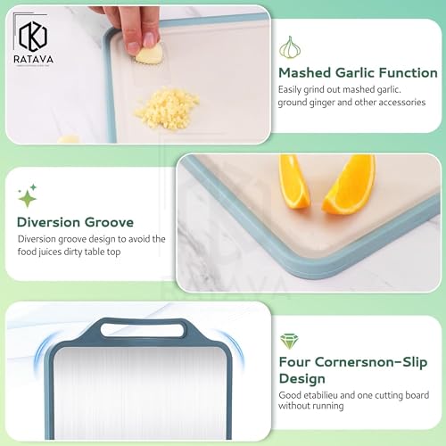 RATAVA Dual-Sided Chopping Board Set – Large Stainless Steel & Wheat Straw Cutting Board for Kitchen, Non-Slip, Food Grade, BPA Free, Dishwasher Safe for Vegetables, Fruits & Meat 1PC (41 * 31 cm) - Image 5