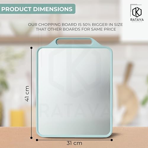 RATAVA Dual-Sided Chopping Board Set – Large Stainless Steel & Wheat Straw Cutting Board for Kitchen, Non-Slip, Food Grade, BPA Free, Dishwasher Safe for Vegetables, Fruits & Meat 1PC (41 * 31 cm) - Image 2