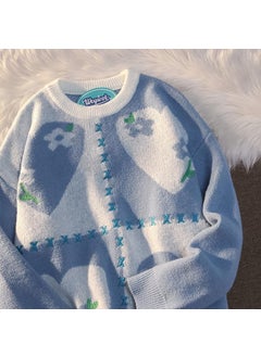 Generic Retro HK-JP Style Love Knit Sweater Loose Autumn Winter Pink  - Image 2