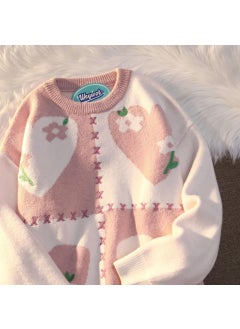 Generic Retro HK-JP Style Love Knit Sweater Loose Autumn Winter Pink  - Image 1