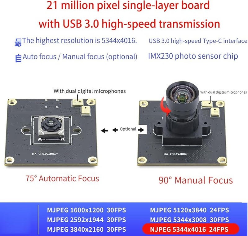 20MP USB 3.0 Autofocus Webcam 75 Degree IMX230 with Microphone for Video Conference - Image 3
