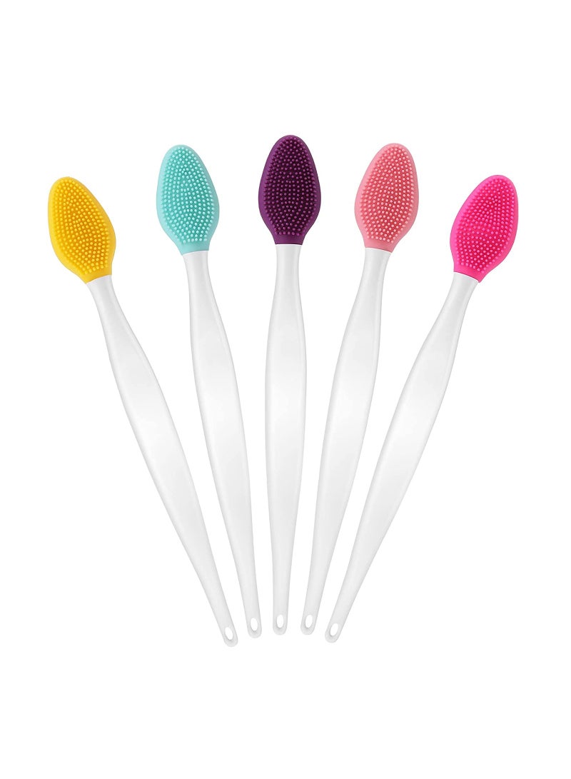 SYOSI Lip Scrub Brush, 5 Pcs Double-Sided Silicone Exfoliating Tool, Mini Soft ​Lip Brush Cleaner, for Men Women, Lightening Dark Lips Smoother Fuller Lip Appearance - Image 1
