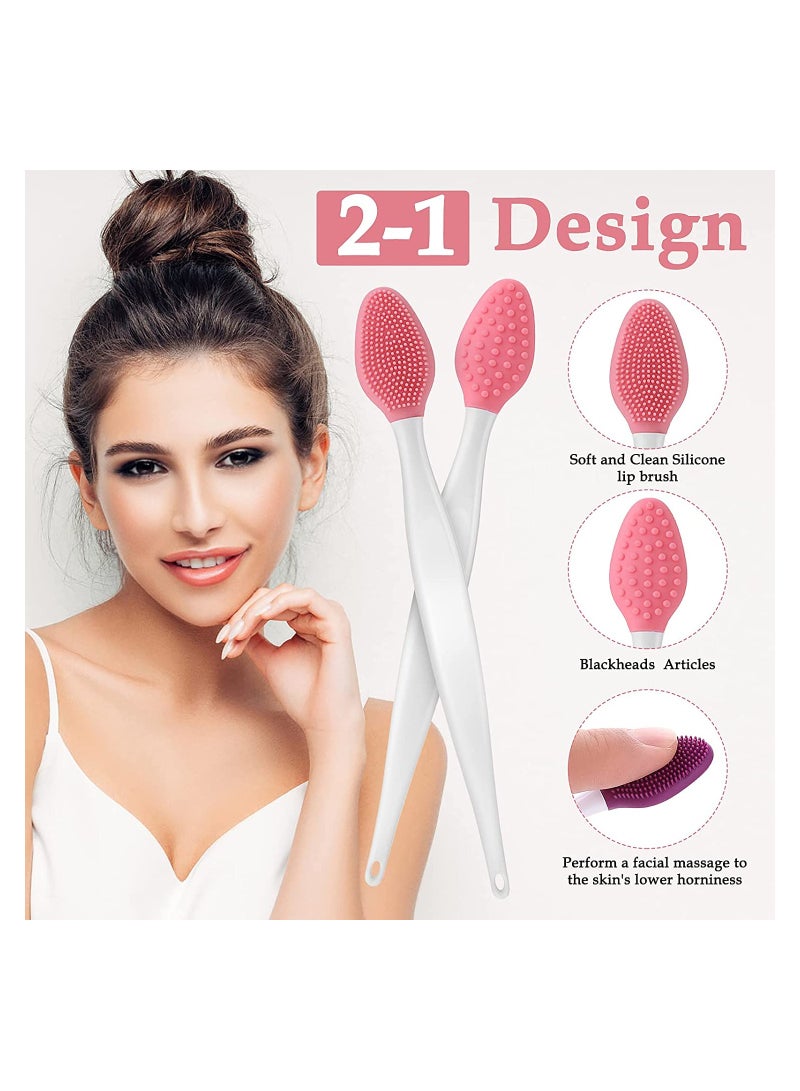 SYOSI Lip Scrub Brush, 5 Pcs Double-Sided Silicone Exfoliating Tool, Mini Soft ​Lip Brush Cleaner, for Men Women, Lightening Dark Lips Smoother Fuller Lip Appearance - Image 3