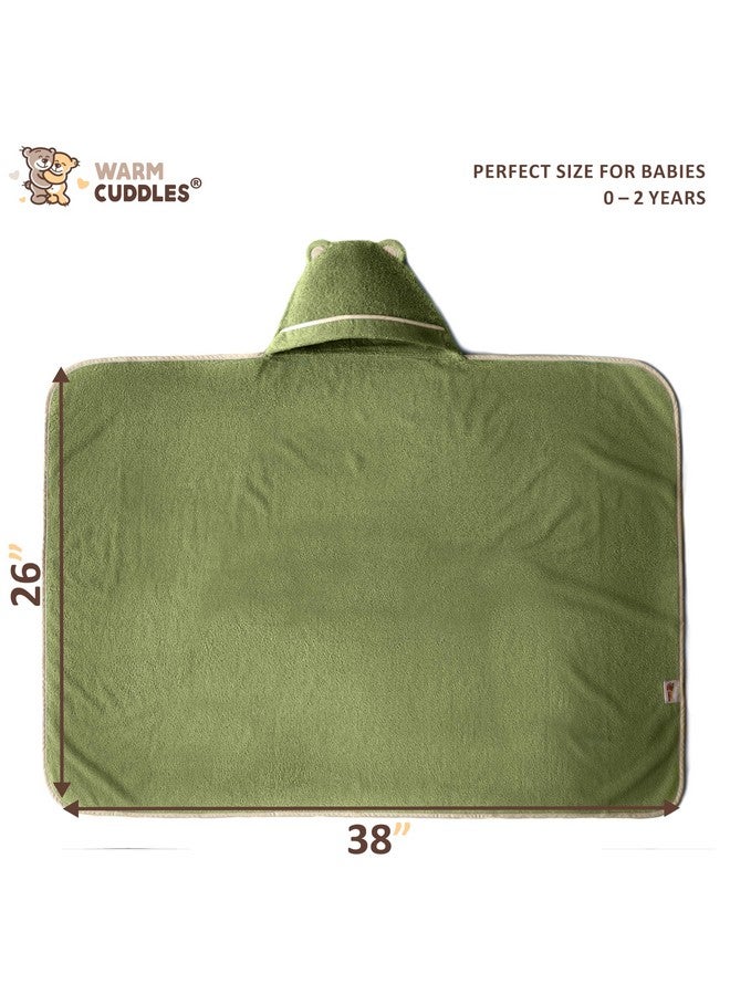 Warm Cuddles Premium Baby Bath Towel - Rayon Made From Bamboo Hooded Baby Towels - Newborn Baby Towel With Hood - Large Hooded Towel For Newborn Infant Boy Girl (Olive) - Image 2