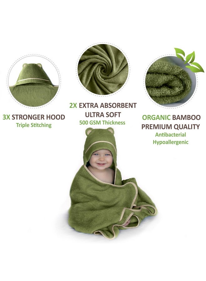 Warm Cuddles Premium Baby Bath Towel - Rayon Made From Bamboo Hooded Baby Towels - Newborn Baby Towel With Hood - Large Hooded Towel For Newborn Infant Boy Girl (Olive) - Image 1