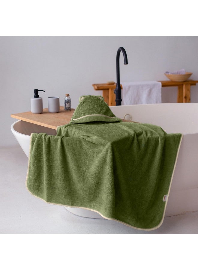 Warm Cuddles Premium Baby Bath Towel - Rayon Made From Bamboo Hooded Baby Towels - Newborn Baby Towel With Hood - Large Hooded Towel For Newborn Infant Boy Girl (Olive) - Image 3