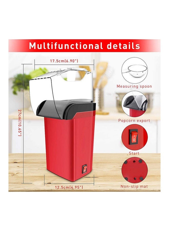 Topleo Hot Air Popcorn Machine 1200w, Quick To Complete Healthy Food In 2-3 Minutes 1.8 L 1200.0 W JYDQ-01H Red - Image 2