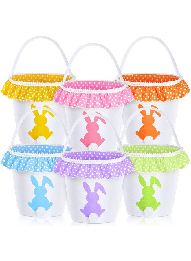 Photect 6 Pcs Easter Baskets with Handles Easter Bunny Baskets Kids Easter Basket Bags 6 Color Bunny Canvas Tote Bags for Egg Hunting Easter Rabbit Baskets for Kids Easter Party Decor Supplies (Classic Style) - Image 1