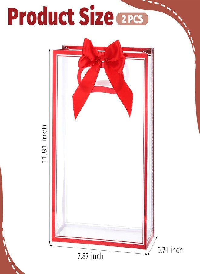 Exclaith 2 Pack Transparent Gift Bags with Red Bow, Clear Plastic Gift Bags with Handles 12.2 x 5.1 x 9.8 Inch Reusable Favor Bag with Ribbon for Wedding Bridal Birthday Party(Red) - Image 2
