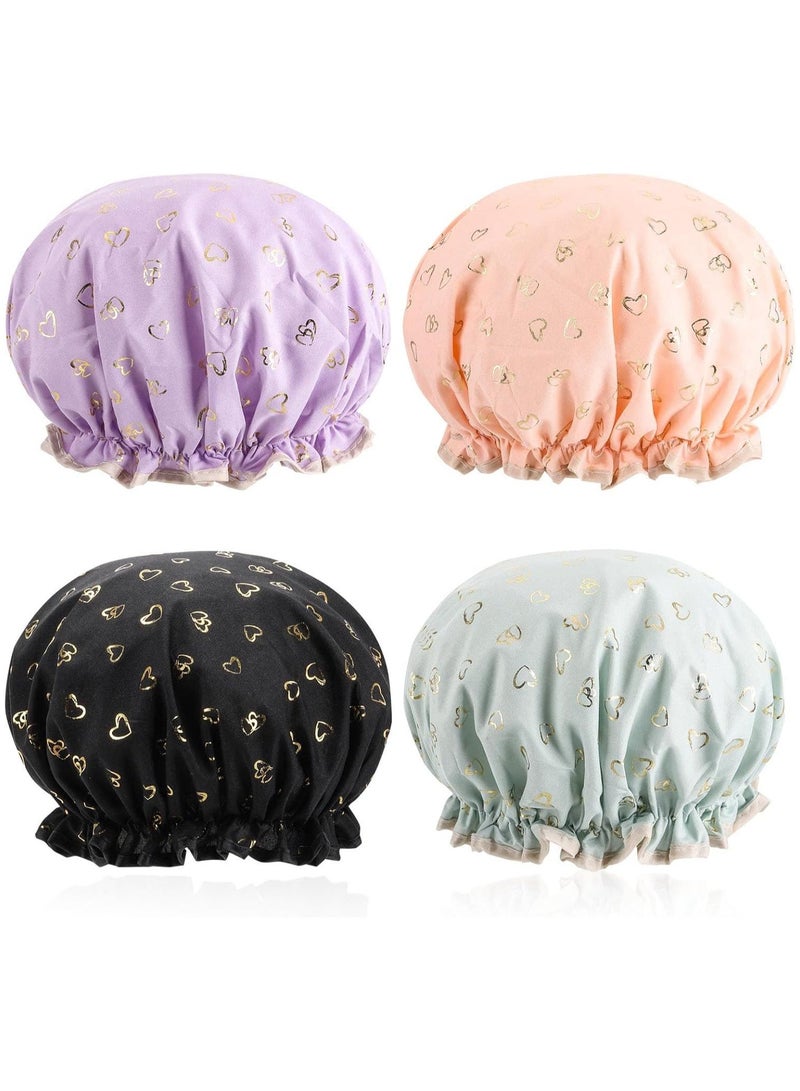 NANAO 4-Pack Reusable Waterproof Shower Caps for Women and Girls - Double Waterproof Layers Bath Caps  - Image 1