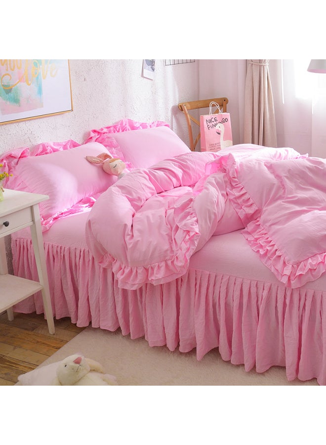 Generic # 7N Washed Cotton Quilt Cover Single Piece Three Four Pieces Solid Color Single Dormitory Double 1.8x 2.2 Pure Cotton Quilt Cover-Color:Washed Cotton Powder-white [class A Maternal And Infant Grade Fabric, Super Soft And Soft]-Specifications:1.8m Bed Skirt Four-piece Set (quilt Cover 2.0*2.3) - Image 2