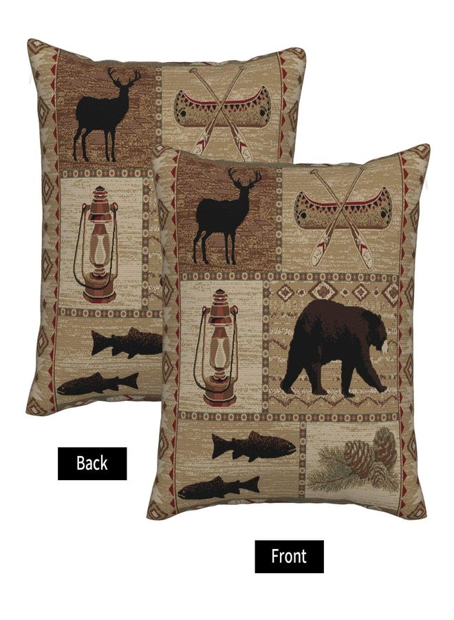 DATANSEN Set of 2 Square 18x18 inch Retro Brown Throw Pillow Covers Rustic Lodge Decorative Throw Pillowcase for Home Sofa Thick Cotton Linen Cushion Cases (45x45 cm) Oil Lantern - Image 3