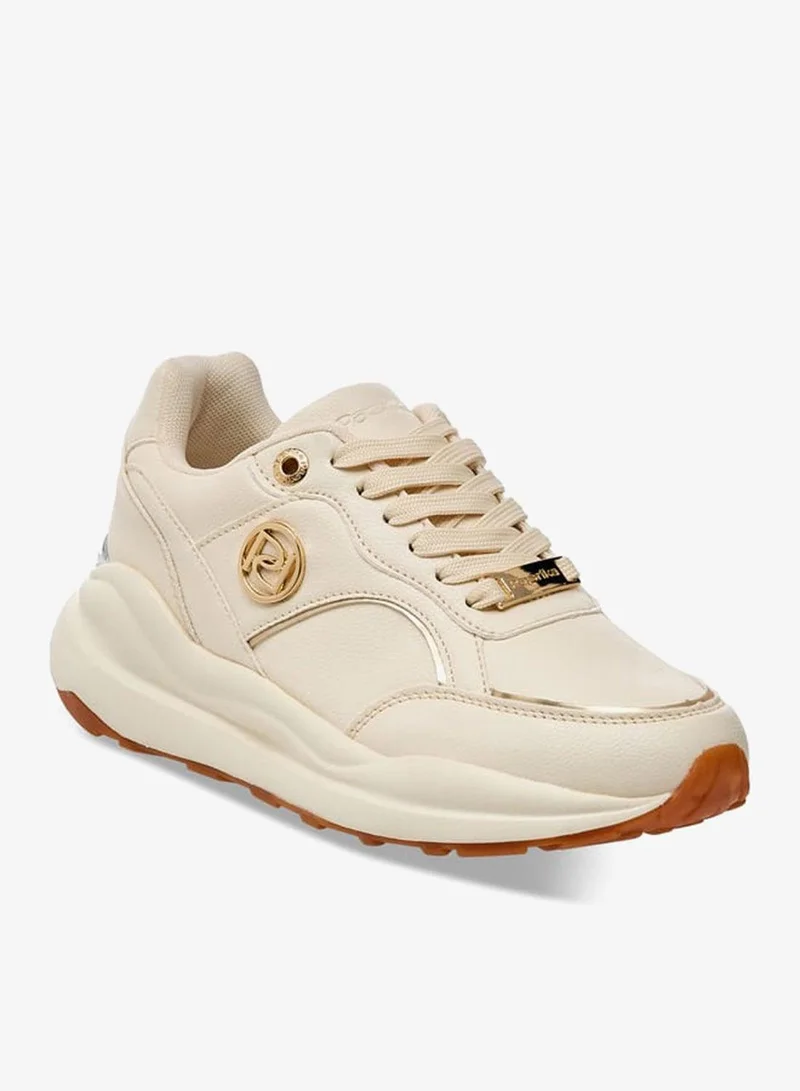 Women Panelled Sneakers with Metal Accent and Lace-Up Closure