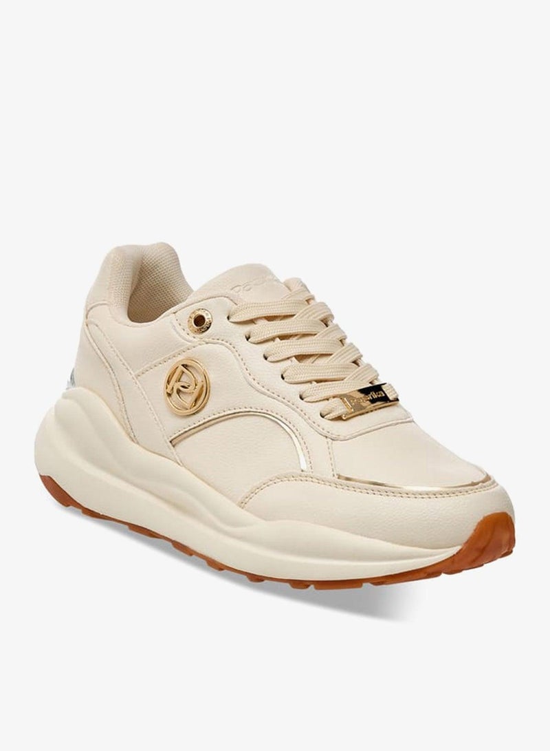 Paprika Women Panelled Sneakers with Metal Accent and Lace-Up Closure - Image 1