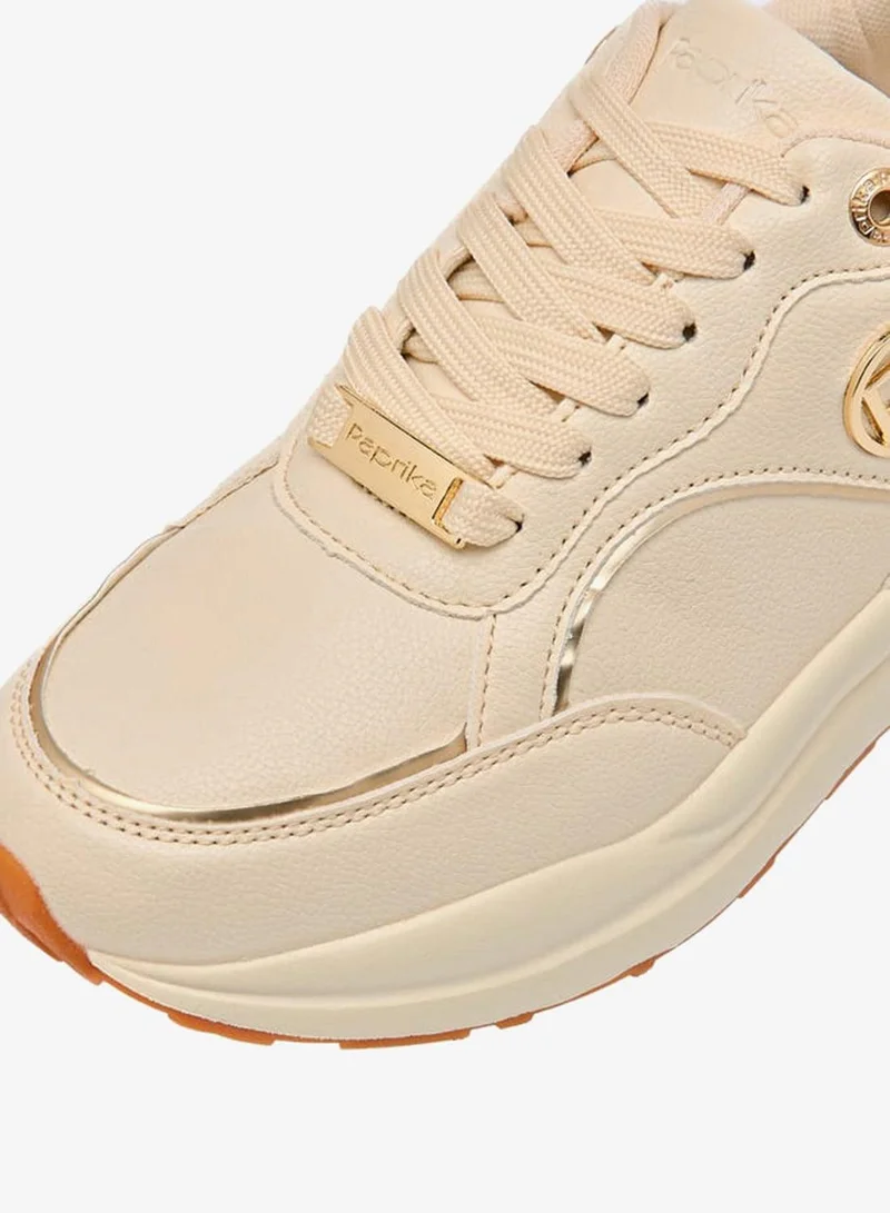 Paprika BEIGE Women Panelled Sneakers with Metal Accent and Lace-Up Closure for Women | Best Price UAE