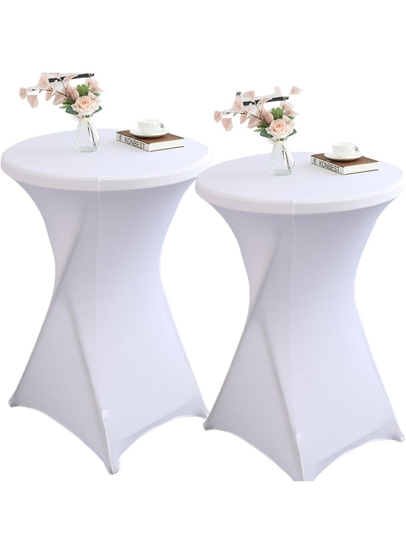 Generic (Unbranded) طقم 2 من غطاء الطاولة القابل للتمدد من سبانديكس بأركان مربعة 32"x43" لغطاء الطاولة المستديرة لحفلات الكوكتيل وحفلات الزفاف والمآدب (أبيض) - Image 1