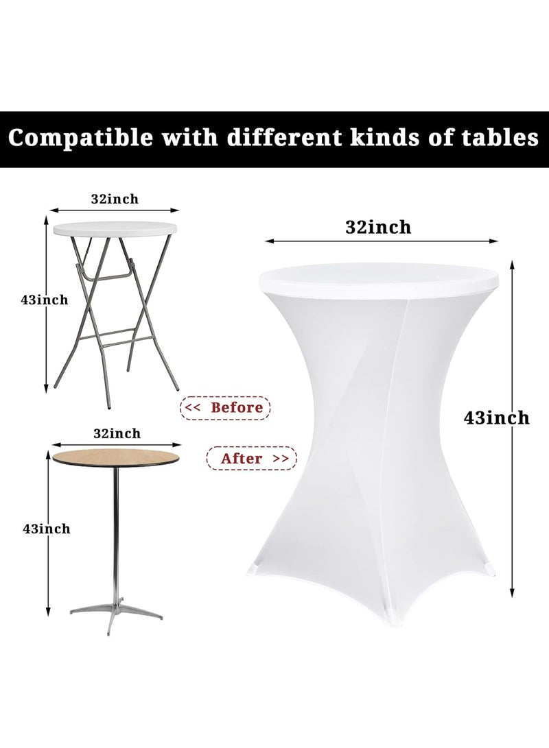 Generic (Unbranded) طقم 2 من غطاء الطاولة القابل للتمدد من سبانديكس بأركان مربعة 32"x43" لغطاء الطاولة المستديرة لحفلات الكوكتيل وحفلات الزفاف والمآدب (أبيض) - Image 2