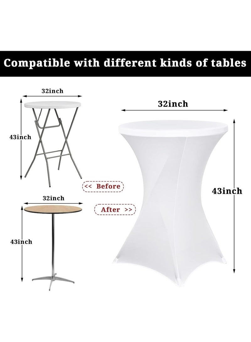 Generic (Unbranded) 2 Pack Cocktail Spandex Stretch Square Corners Tablecloth 32"x43" Cocktail Round Tablecloth Table Cover for Fitted Bar Wedding Cocktail Party Banquet Table (White) - Image 2