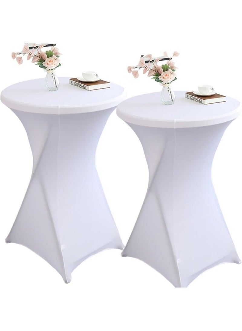 Generic (Unbranded) 2 Pack Cocktail Spandex Stretch Square Corners Tablecloth 32"x43" Cocktail Round Tablecloth Table Cover for Fitted Bar Wedding Cocktail Party Banquet Table (White) - Image 1