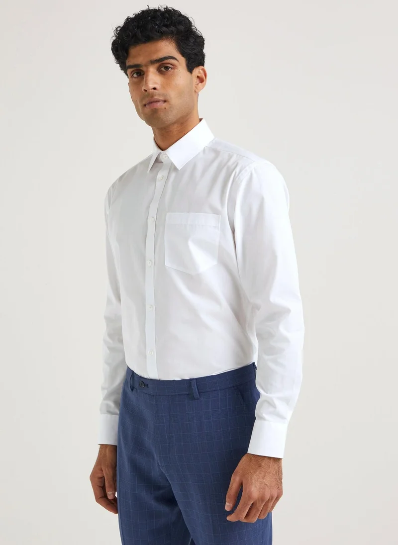 ماتلان قميص أبيض بأكمام طويلة بقصة عادية سهل العناية من تايلور آند رايت