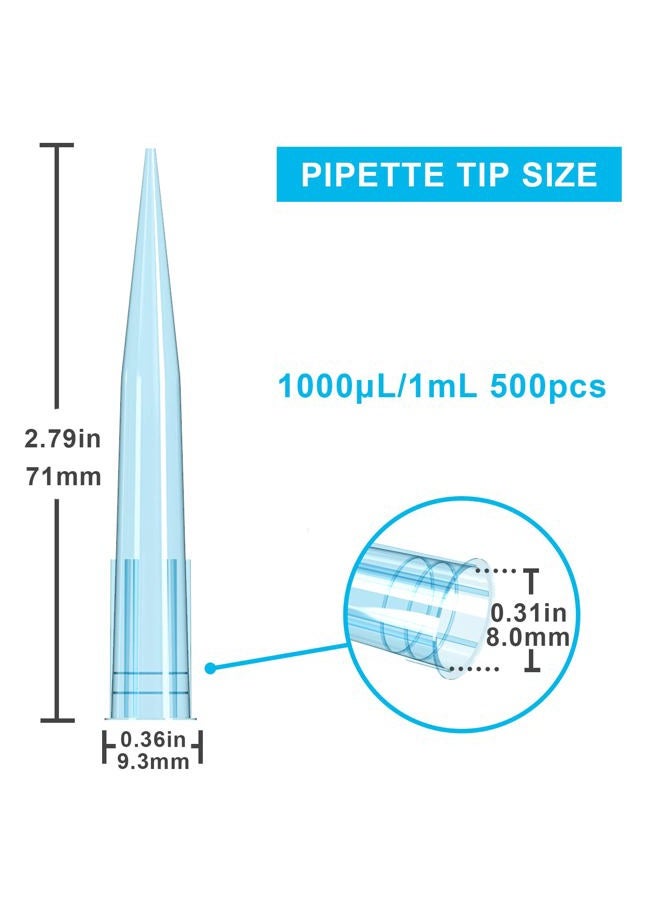 ONiLAB Pipette Tips 1000 UL/ 1mL 500 PCS Clear Blue Laboratory Universal Plastic Liquid Pipettor Tips Polypropylene (PP) Autoclavable,Ships Within 1 Day - Image 2