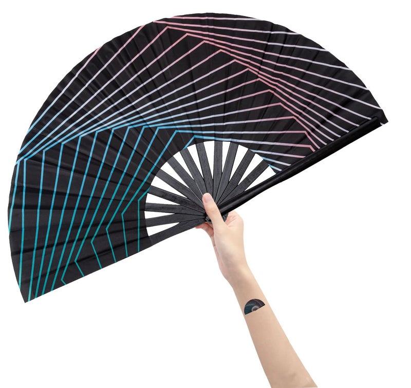 Amajiji Amajiji Large Folding Hand Rave Fan Popping Fan for Line Dancing Clacking Fans for Boots On The Ground DancePartyDecorationFestival Illusion Trippy 