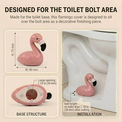 boeemi Flamingo Toilet Bolt Covers Decorative - 2PCs Cute Ceramic Toilet Bolt Caps for Bottom of Toilet, Pink Bathroom Christmas Decor Screw Covers, Flamingo-Gifts for Women - Image 4