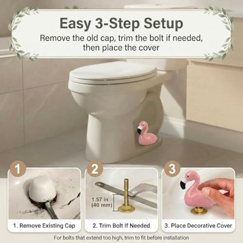 boeemi Flamingo Toilet Bolt Covers Decorative - 2PCs Cute Ceramic Toilet Bolt Caps for Bottom of Toilet, Pink Bathroom Christmas Decor Screw Covers, Flamingo-Gifts for Women - Image 5
