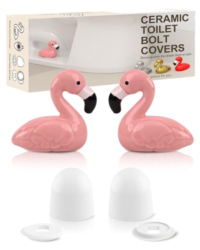 boeemi Flamingo Toilet Bolt Covers Decorative - 2PCs Cute Ceramic Toilet Bolt Caps for Bottom of Toilet, Pink Bathroom Christmas Decor Screw Covers, Flamingo-Gifts for Women - Image 1